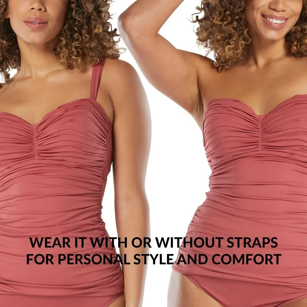 COCO REEF Bra Sized Tankini Top Charisma Shirred Swim Top Lava 36C
